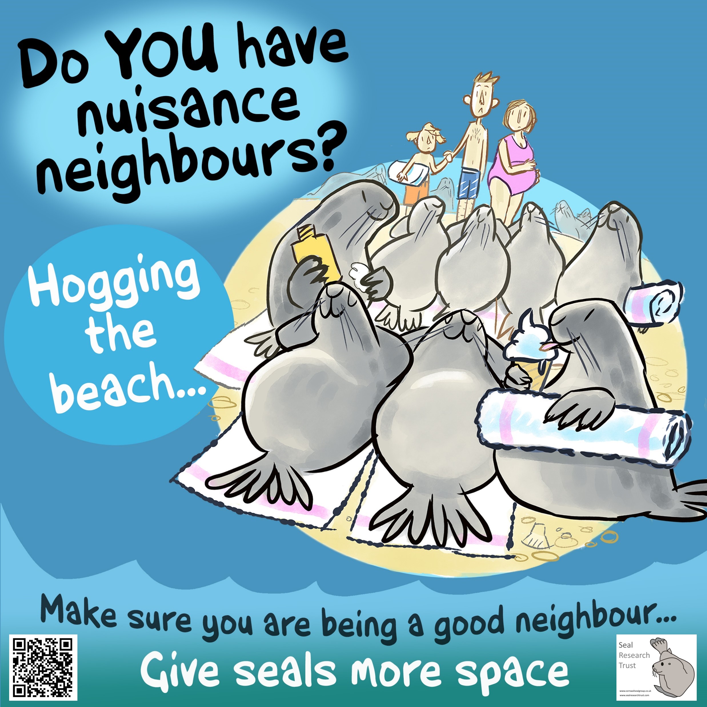 A social media graphic encouraging people to be better neighbours when it comes to sharing beach space with seals